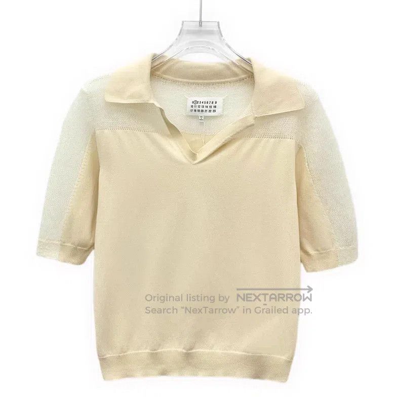 Maison Margiela Maison Margiela Beige sheep wool lapel short-sleeved knitw Size S / US 4 / IT 40 - 1 Thumbnail