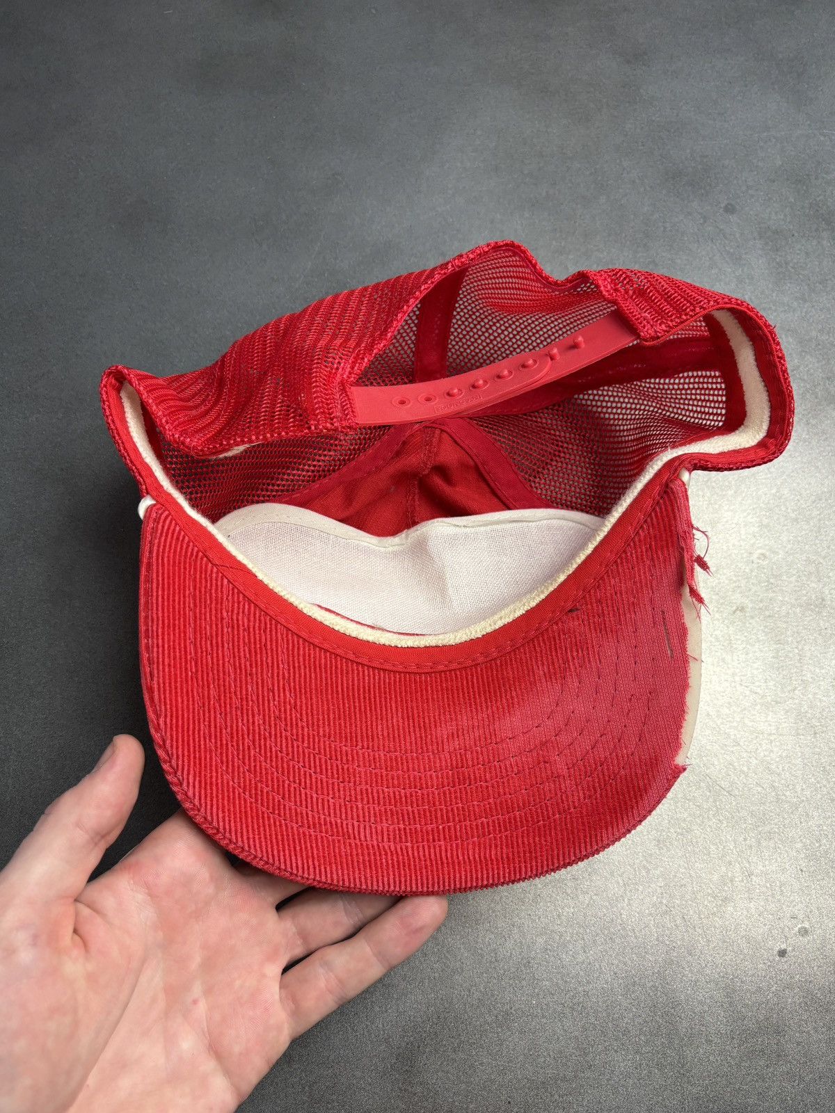 Vintage 1980s Vintage Corduroy Trucker Hat Mesh Snapback Thrashed Size ONE SIZE - 10 Thumbnail