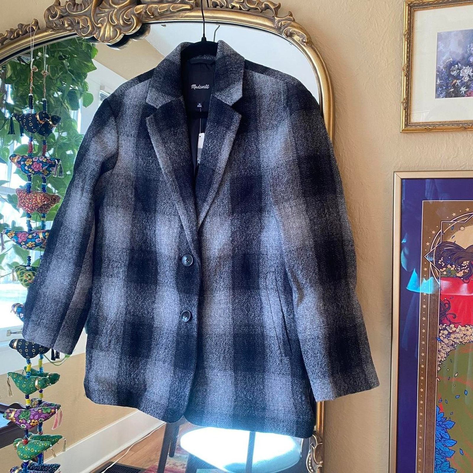 Madewell Madewell Plaid Check Wool Oversized Jacket Grey Black NWT XS Size XS / US 0-2 / IT 36-38 - 2 Thumbnail