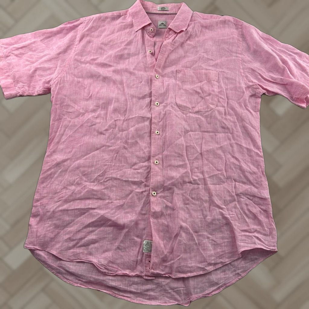 Peter Millar Peter Millar Shirt Men L Pink Linen Short Sleeve Button-Up Solid 100% Linen Size US L / EU 52-54 / 3 - 1 Thumbnail
