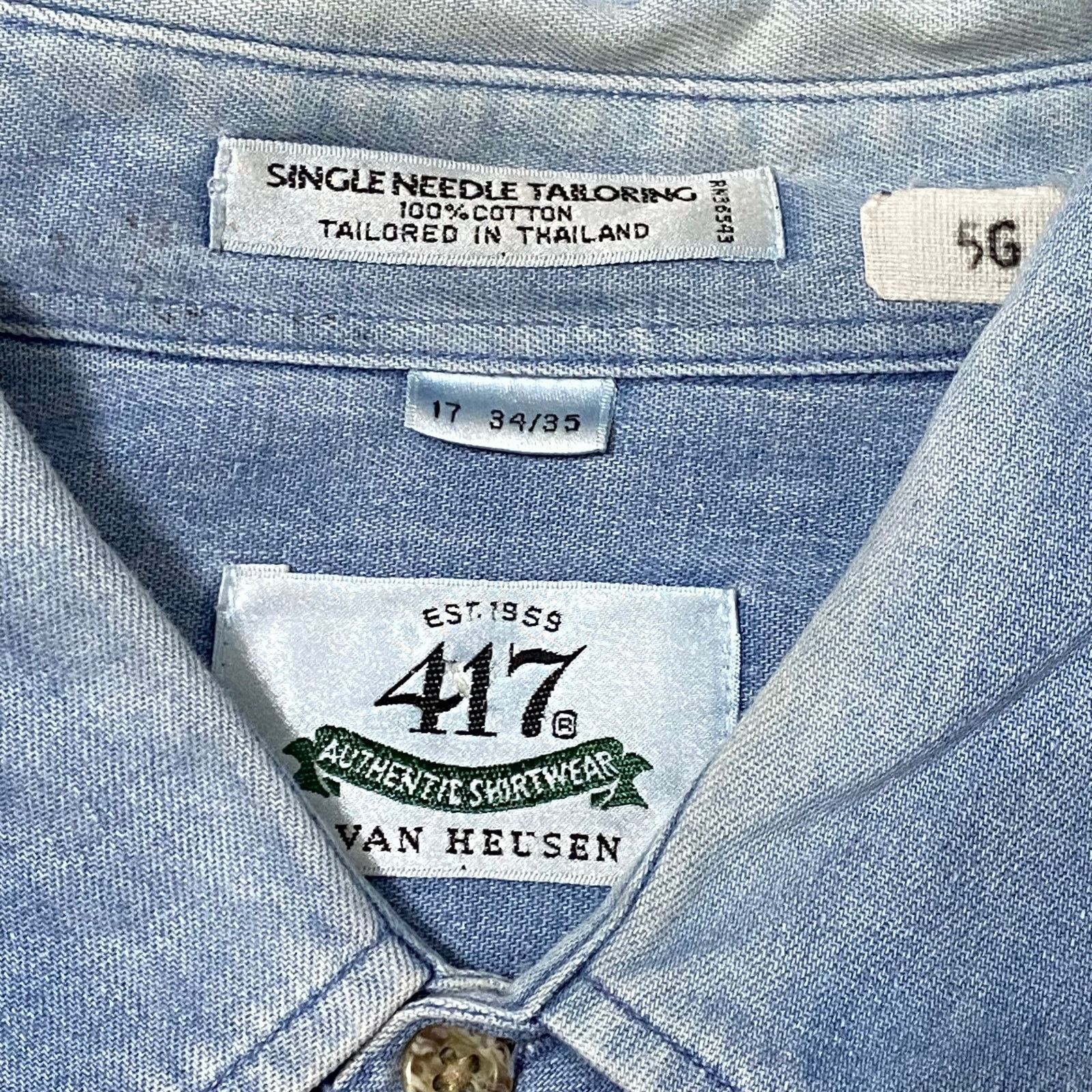 Van Heusen × Vintage Vintage 90s Van Heusen Faded Chambray Blue Button Up Shirt Size US XL / EU 56 / 4 - 3 Thumbnail