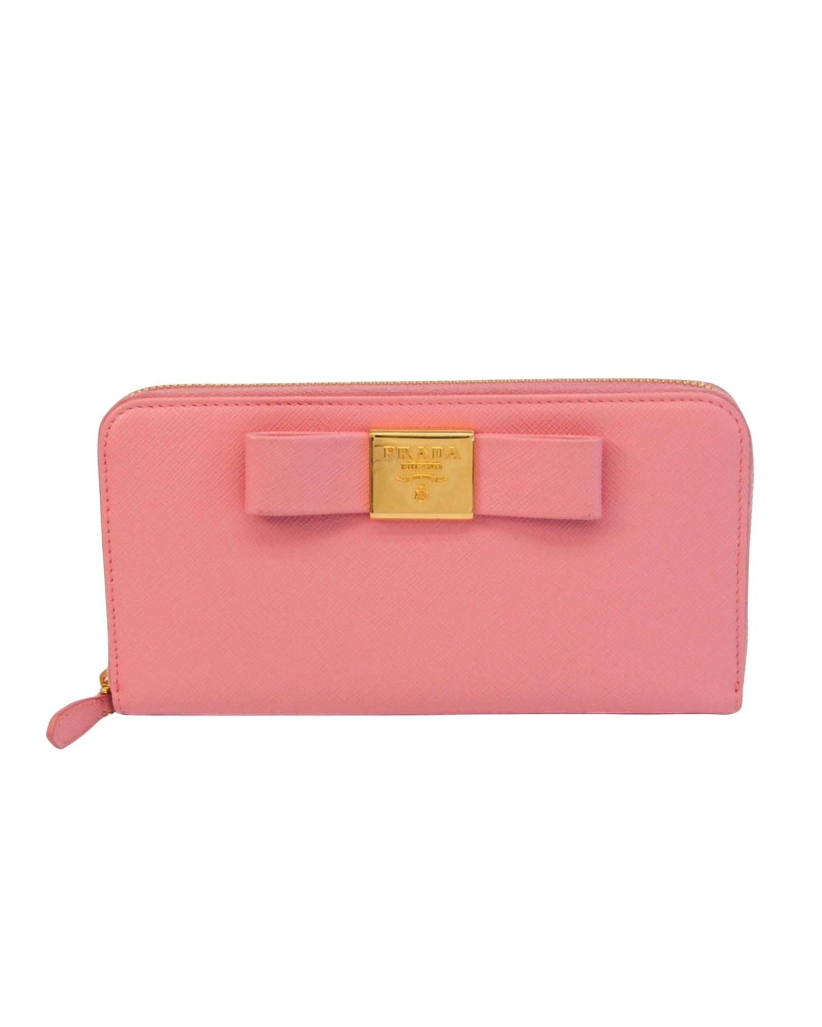 image of Pink Leather Prada Ribbon Wallet, Women's