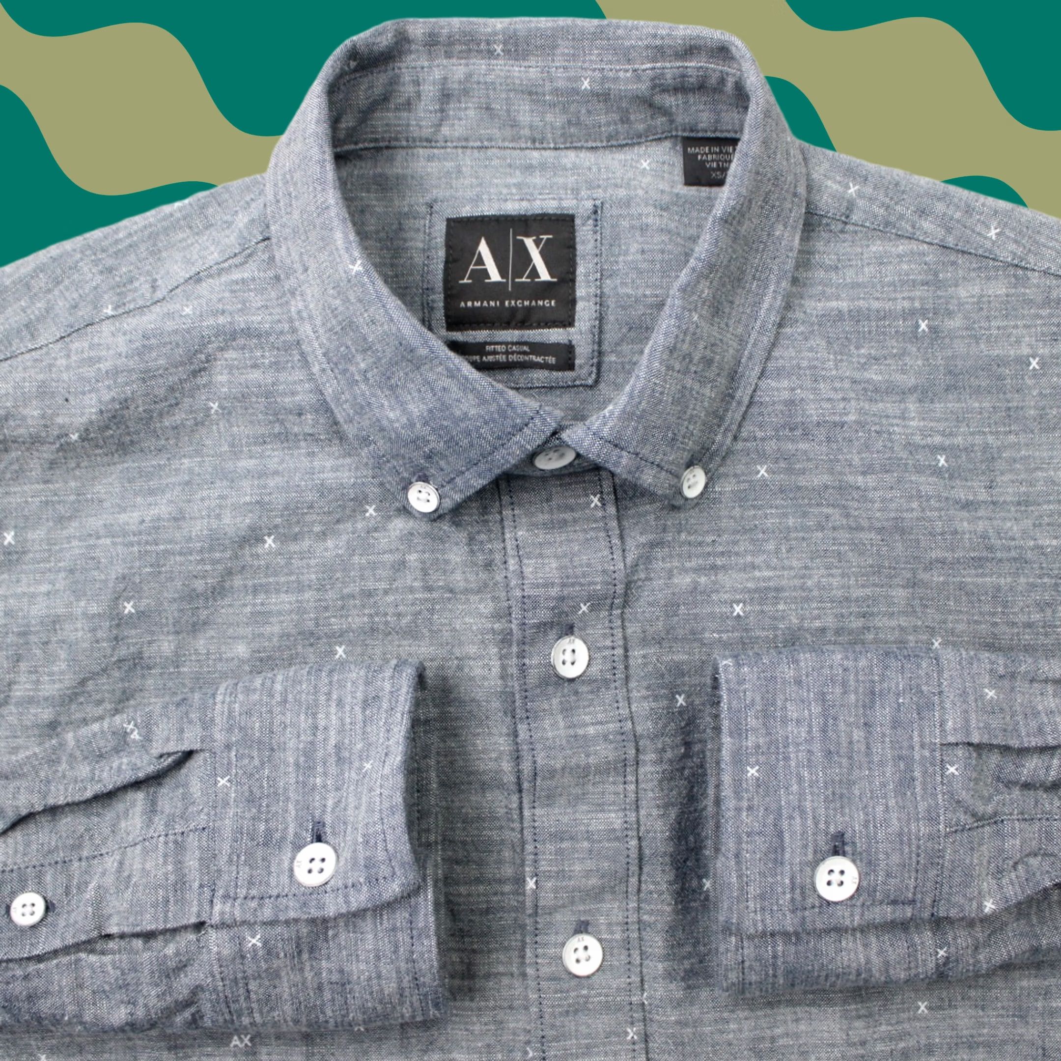 Armani Exchange A/X Armani Exchange Shirt Men XS Blue Geometric Fitted Casual Long Sleeve Cotton Size US XS / EU 42 / 0 - 1 Thumbnail