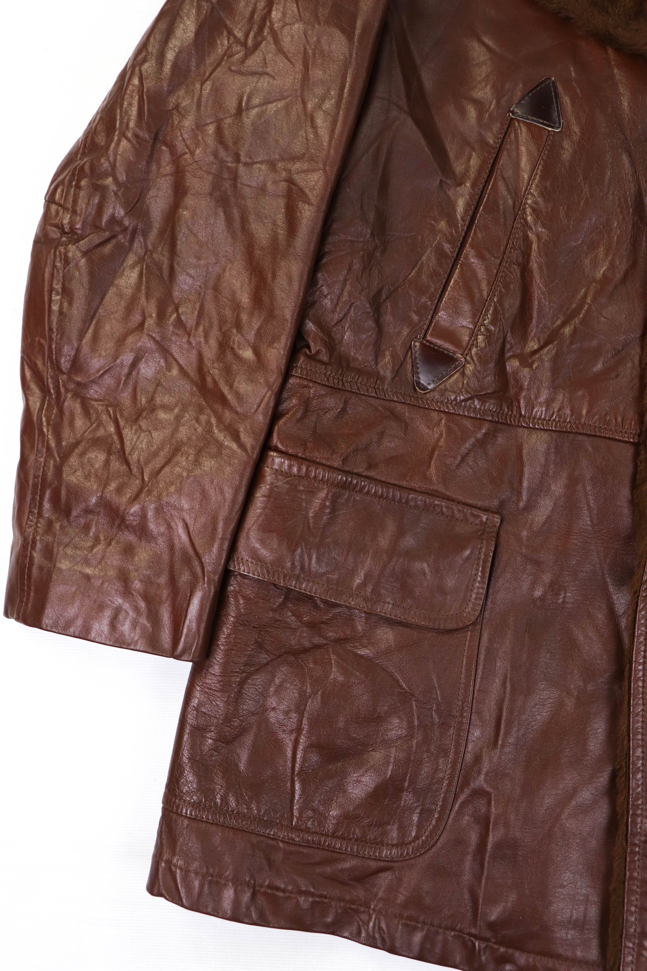 Vintage Vintage William Barry Choco Brown Leather Acrylic Pile Coat Size US L / EU 52-54 / 3 - 16 Thumbnail