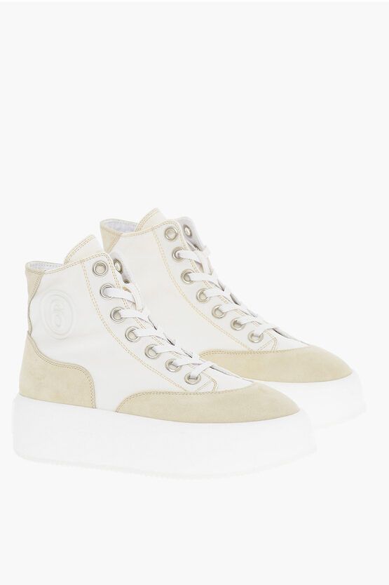 image of Maison Margiela Mm6 Suede And Cotton High-Top Sneakers With Platform in Beige, Women's (Size 8)