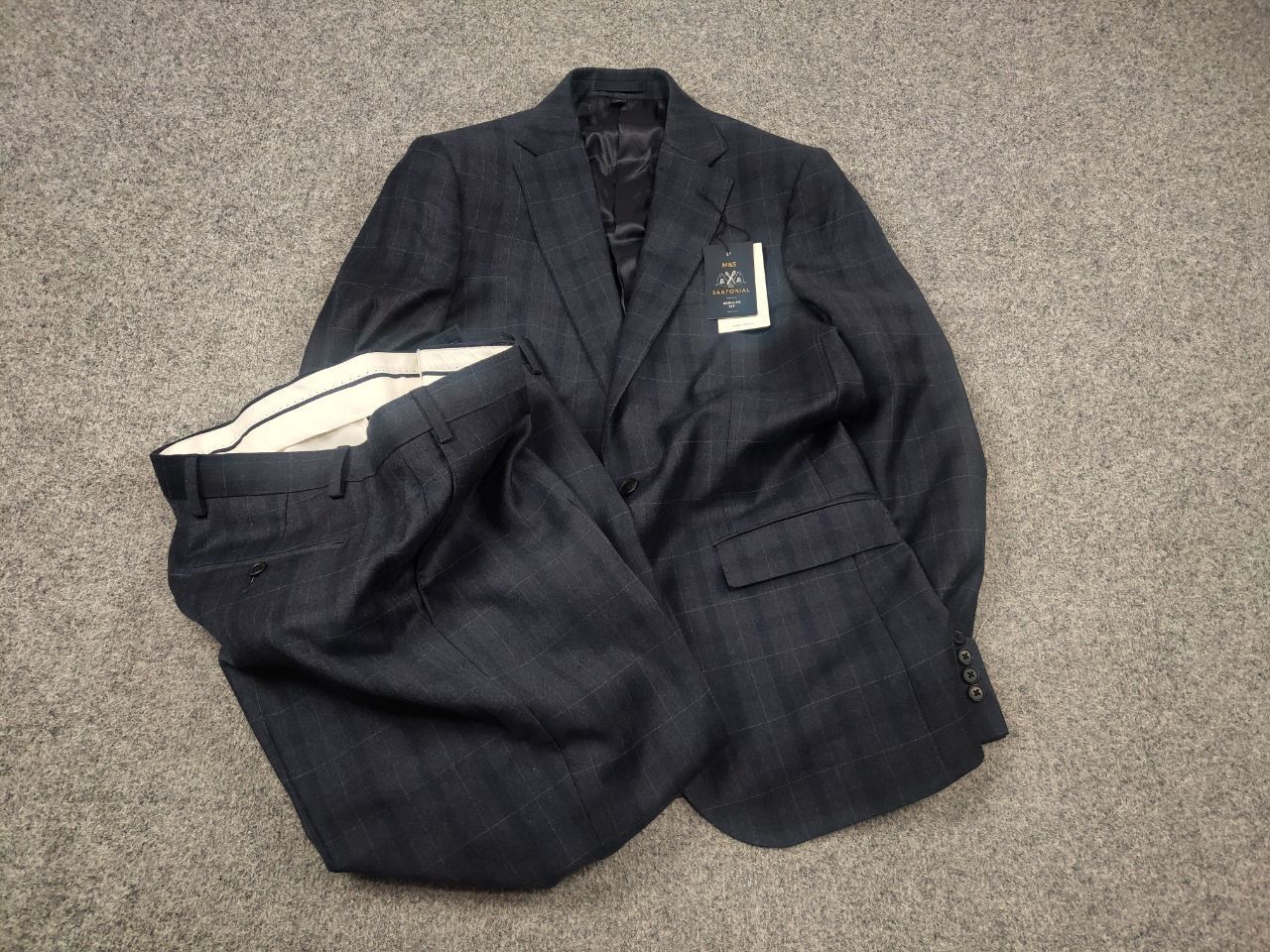 Marks & Spencer Marks & Spencer By Alfred Brown Wool Navy suit Blazer Pants Size 48L - 2 Thumbnail