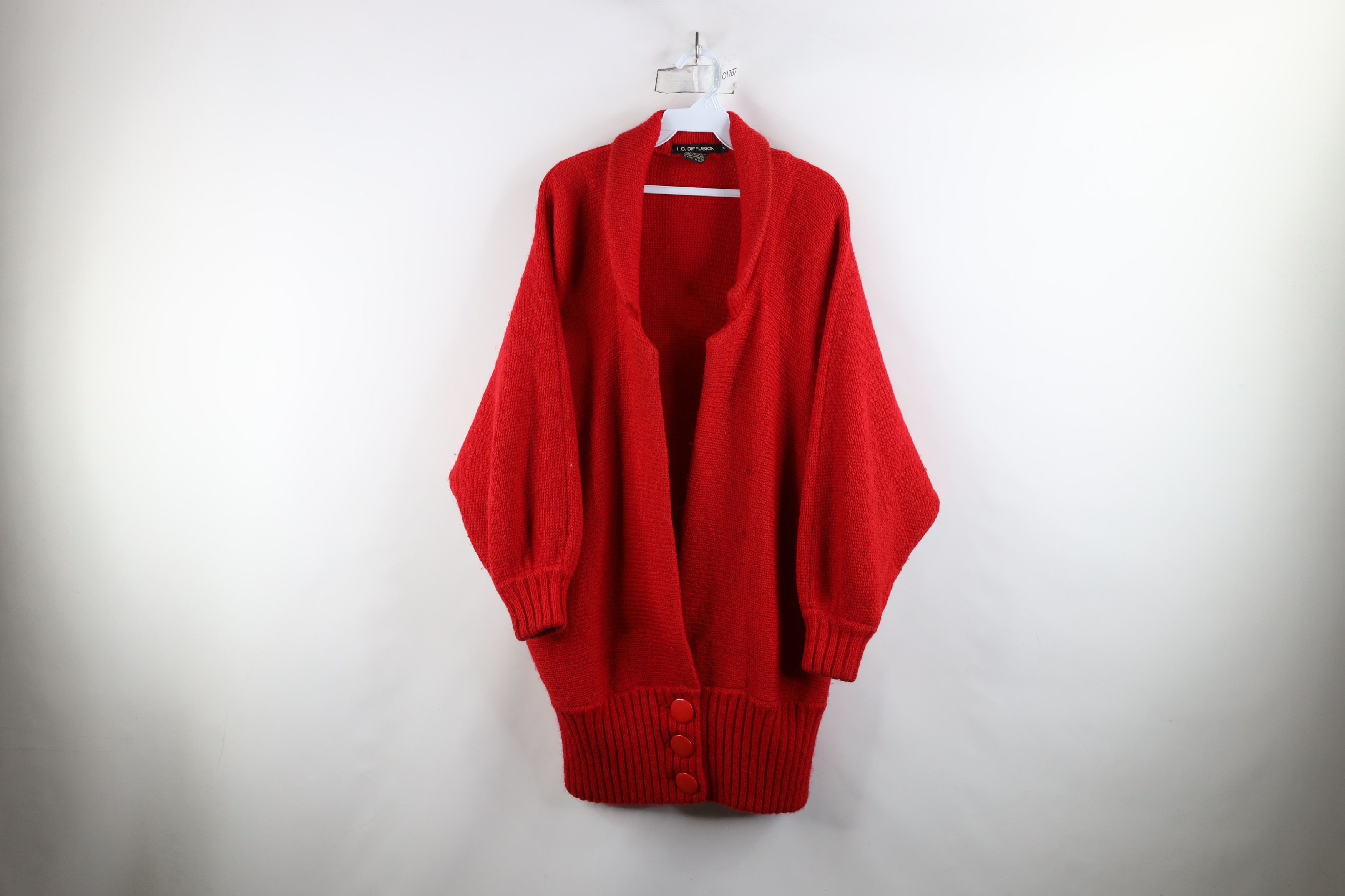 Vintage Vintage 80s Heavy Dolman Sleeve Wool Knit Cardigan Sweater Size M / US 6-8 / IT 42-44 - 1 Thumbnail