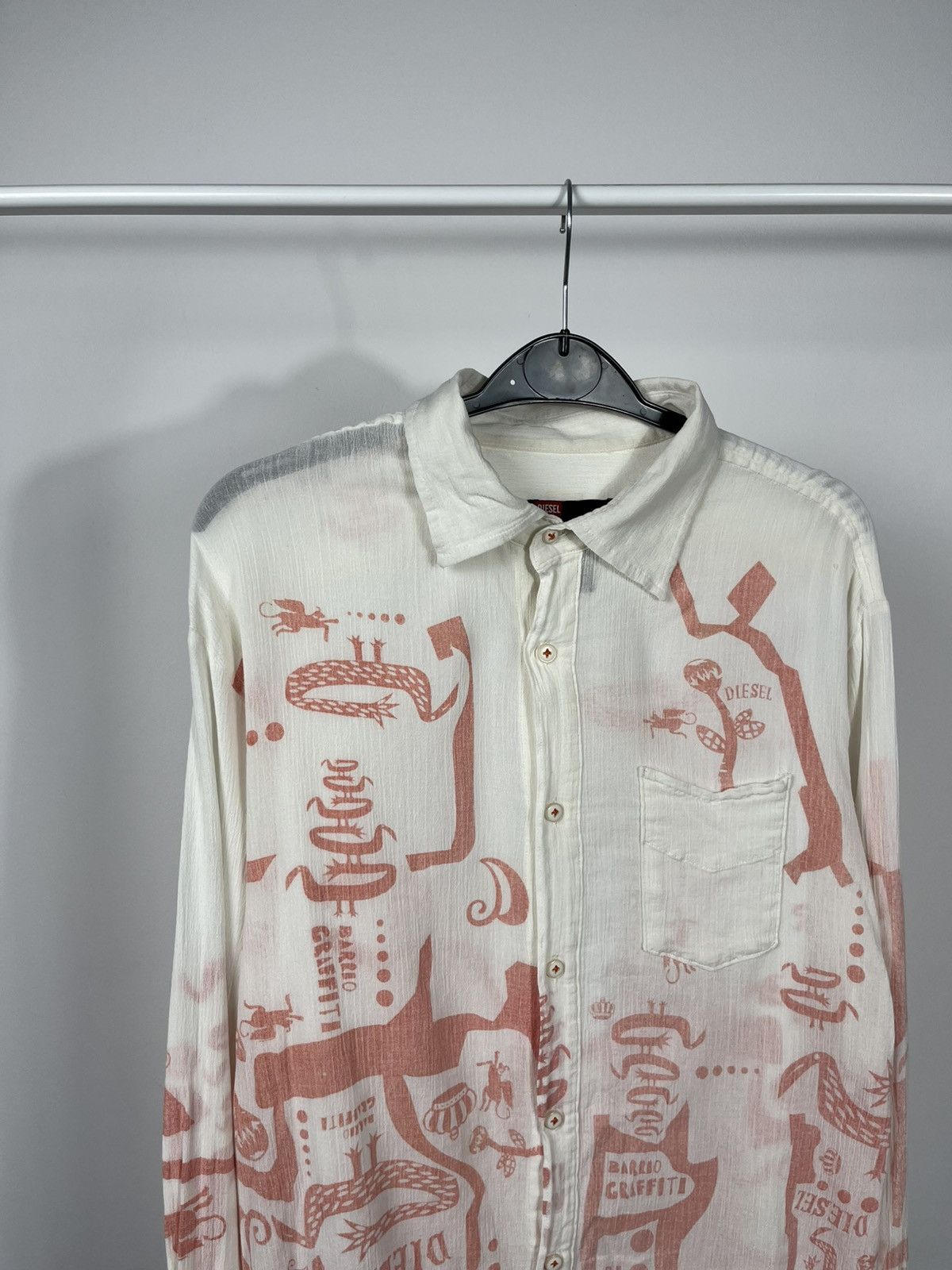 Diesel Diesel Lightweight Cotton Graphic Shirt White Pink Size L Size US L / EU 52-54 / 3 - 2 Thumbnail