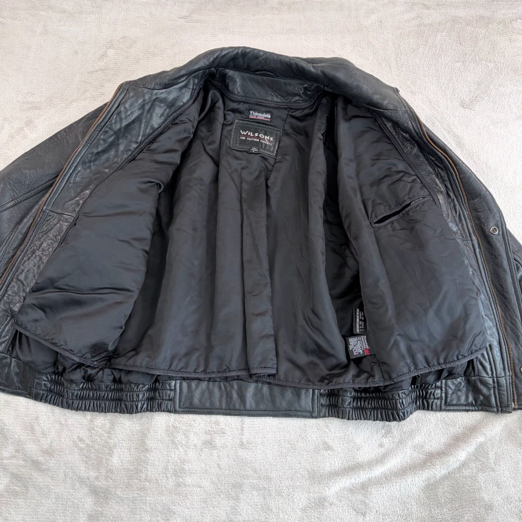 Vintage VINTAGE Wilsons Thinsulate Moto Punk Jacket Leather Black Large Men 80s 90s Biker Punk Grunge Gothic Bohemian Style Belted Zipper Buckle Snap Denim? Size US L / EU 52-54 / 3 - 7 Thumbnail