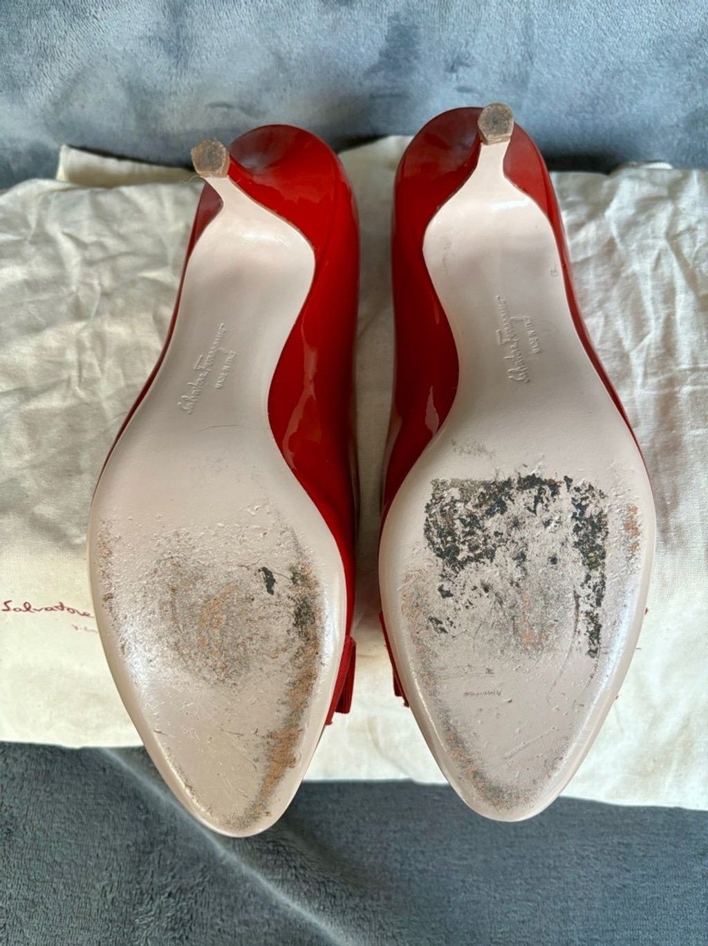 Salvatore Ferragamo Salvatore Ferragamo Patent Leather Red Vara Bow Heels Size US 7 / IT 37 - 5 Thumbnail