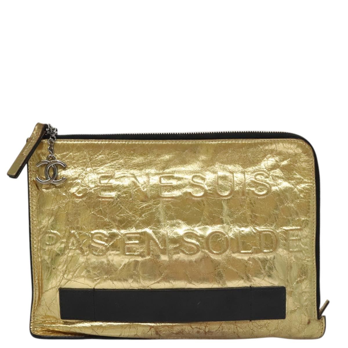 Chanel Coco Mark Gold Leather Clutch Bag (Pre-Owned) Size ONE SIZE - 1 Thumbnail
