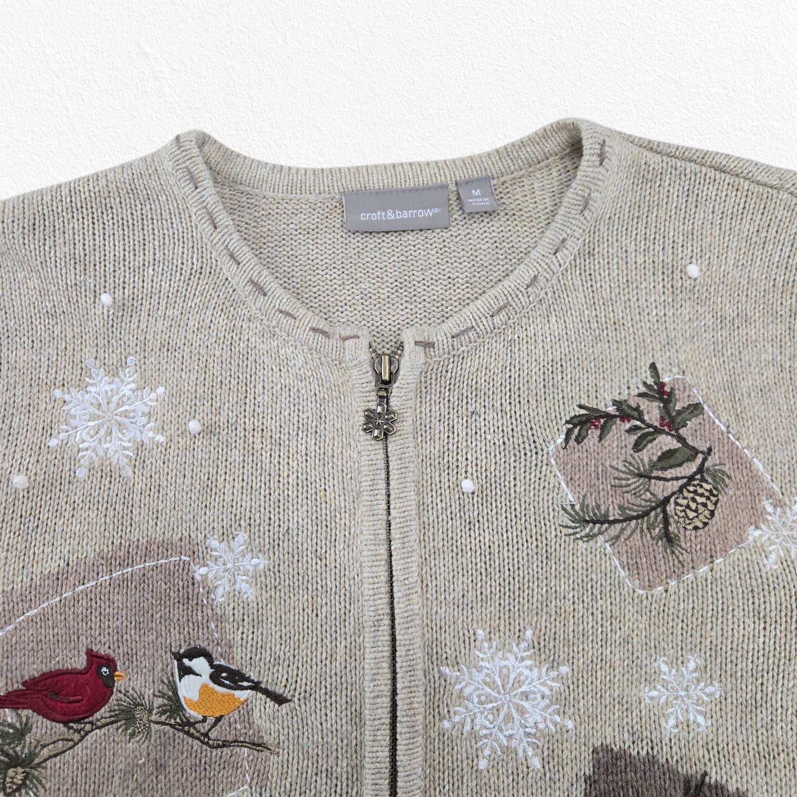 Croft & Barrow Y2K Bird Knit Zip Cardigan Ramie Silk Blend Medium Size M / US 6-8 / IT 42-44 - 3 Thumbnail