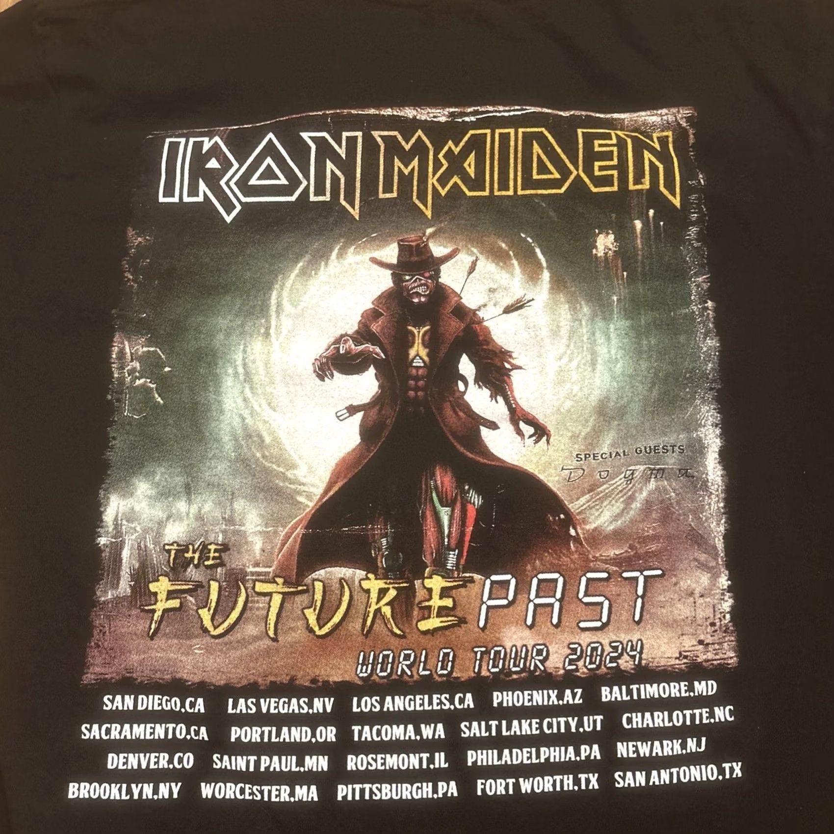 Vintage Iron Maiden Future Past World Tour 2024 Music T-Shirt L Mens Black Cotton Short Sleeve Round Neck EUC Size US L / EU 52-54 / 3 - 5 Thumbnail