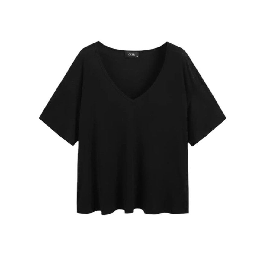 Cider Black V-Neck Oversize Short Sleeve Lightweight Casual Tee Size 3XL / US 20-22 - 3 Thumbnail