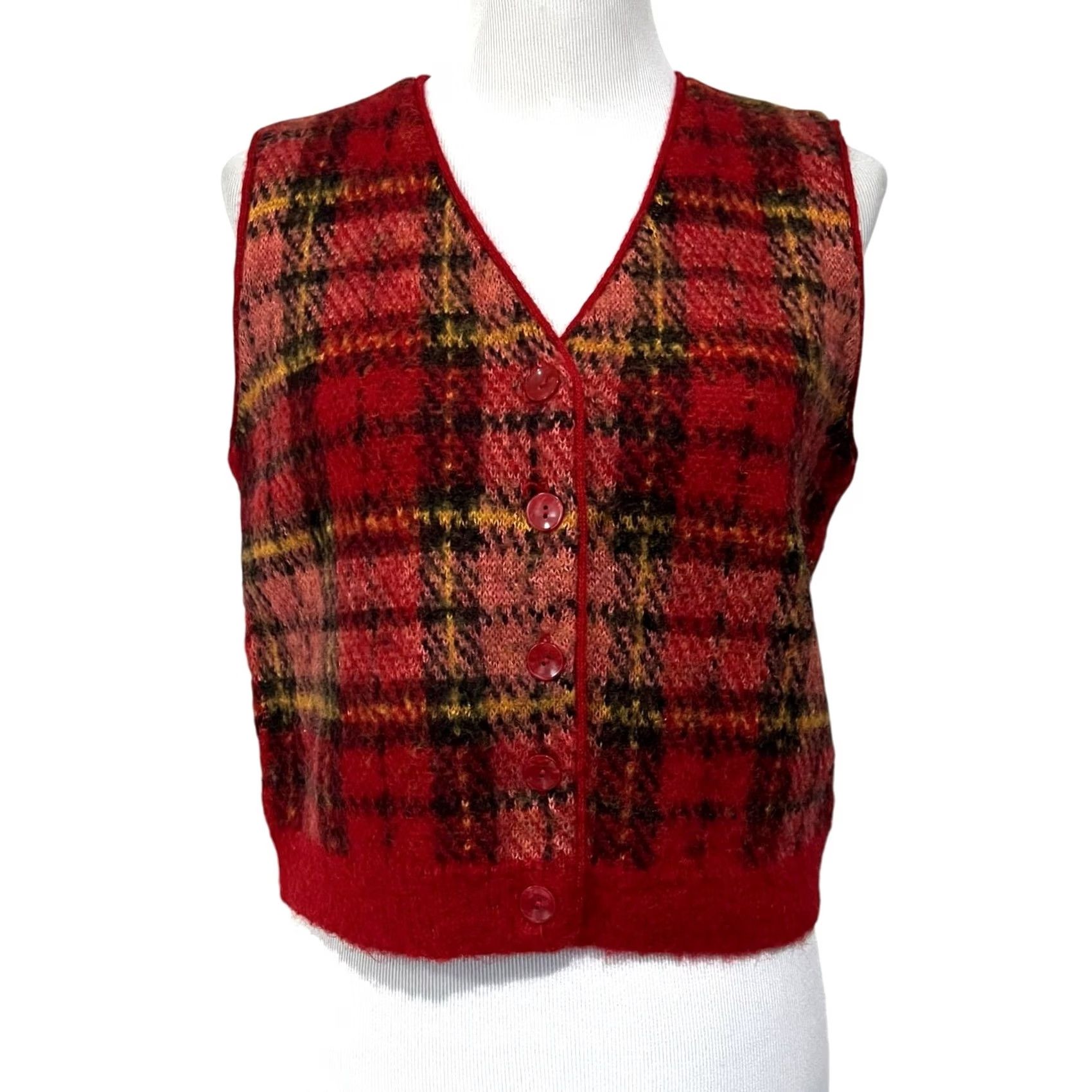 Vintage VINTAGE Liz Sport Sweater Vest Shirt Vest Womens S Red Plaid Mohair Blend Boxy 90s Academia Nerd University Size S / US 4 / IT 40 - 2 Thumbnail