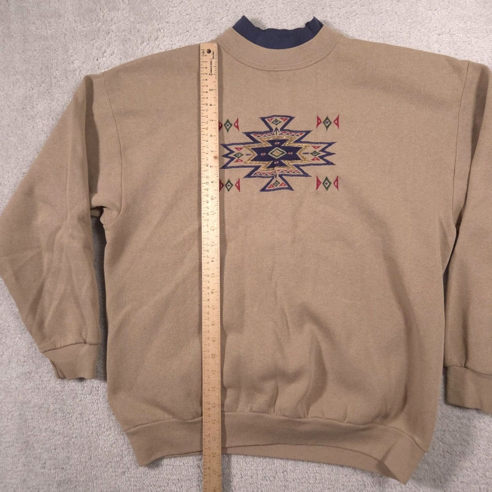 Tultex Tultex Sweatshirt Mens Large Beige Mock Neck Tribal Embroidered Fleece Pullover Size US L / EU 52-54 / 3 - 7 Thumbnail