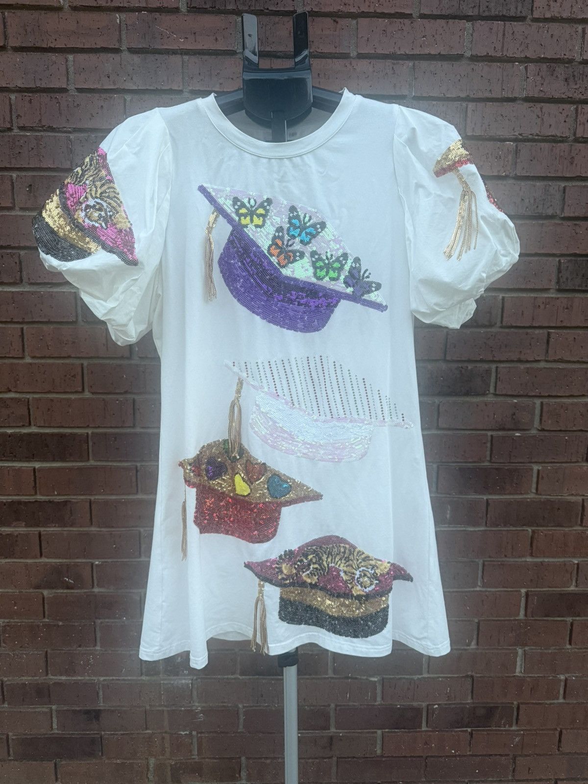 Other Queen Of Sparkles Graduation Hat Poof Sleeve Dress White Size S / US 4 / IT 40 - 1 Thumbnail