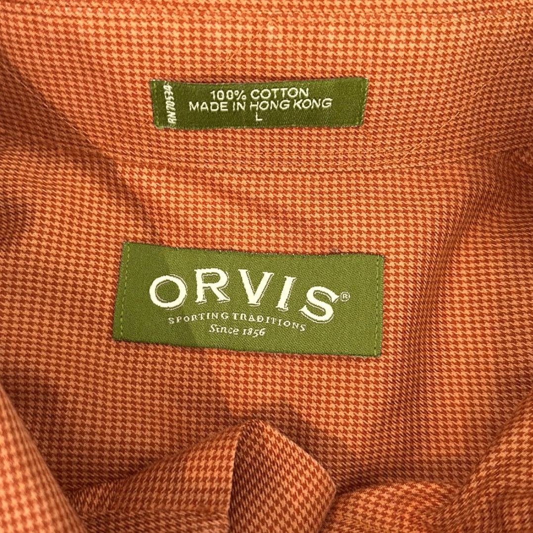 Orvis VINTAGE Orvis Men’s Orange Houndstooth Long Sleeve Shirt L Cotton 100% Button-Up Mens Regular Large Orange Size US L / EU 52-54 / 3 - 6 Thumbnail