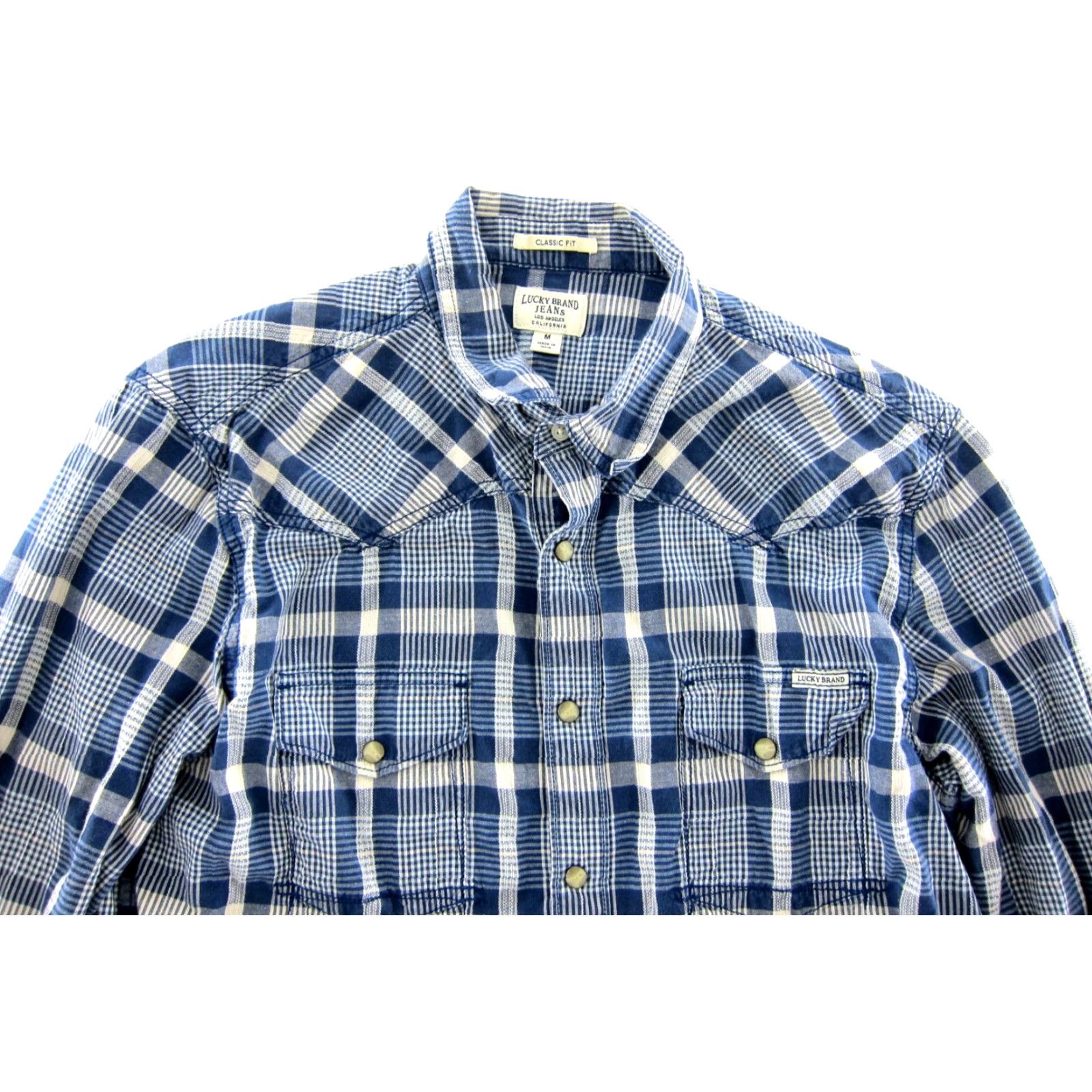 Lucky Brand Lucky Brand Cotton Blue Plaid Western Long Sleeve Snap Button Up Collar Shirt M Mens Shirt Size US M / EU 48-50 / 2 - 4 Thumbnail