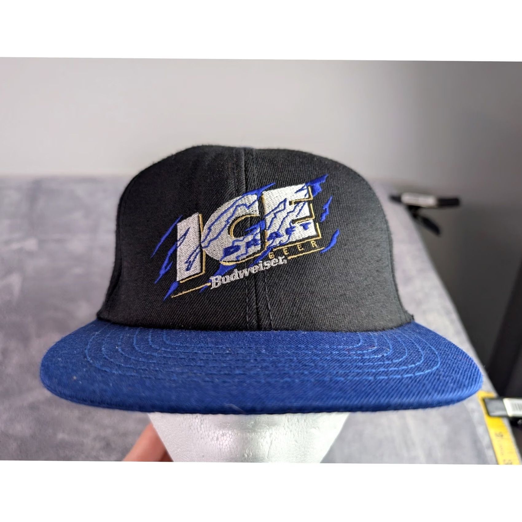 Budweiser VINTAGE Budweiser Ice Beer Hat Snapback Black Blue Made in USA Mens Cap OSFA Size ONE SIZE - 2 Thumbnail