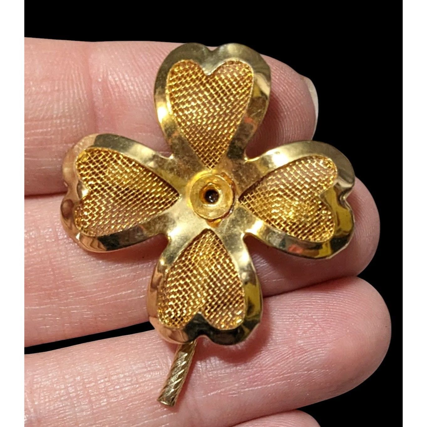 Other Vintage Gold Tone Mesh Four Leaf Clover Brooch Size ONE SIZE - 2 Thumbnail