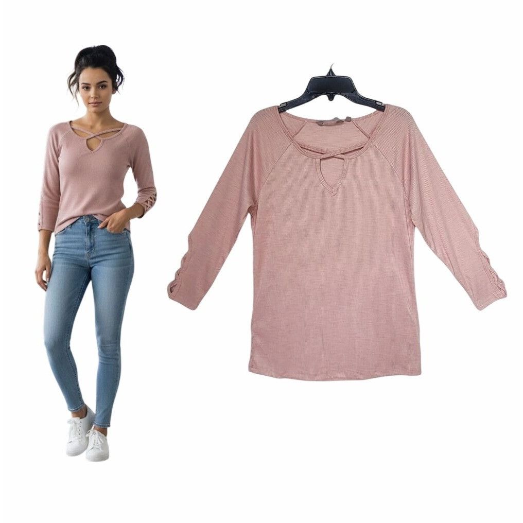 Other ⭐Harmony Sz S Basic Women Active top Coral Pink textured 3/4 Size S / US 4 / IT 40 - 1 Thumbnail