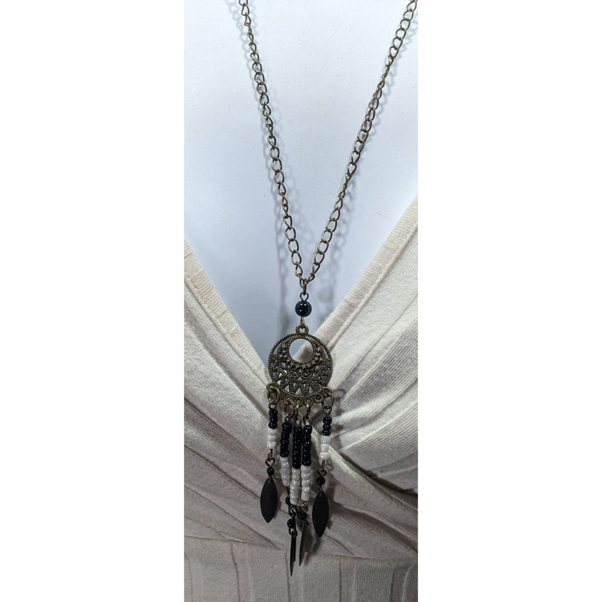 Other Bohemian Glass And Feather Charm Fringe Pendant Necklace Size ONE SIZE - 4 Thumbnail