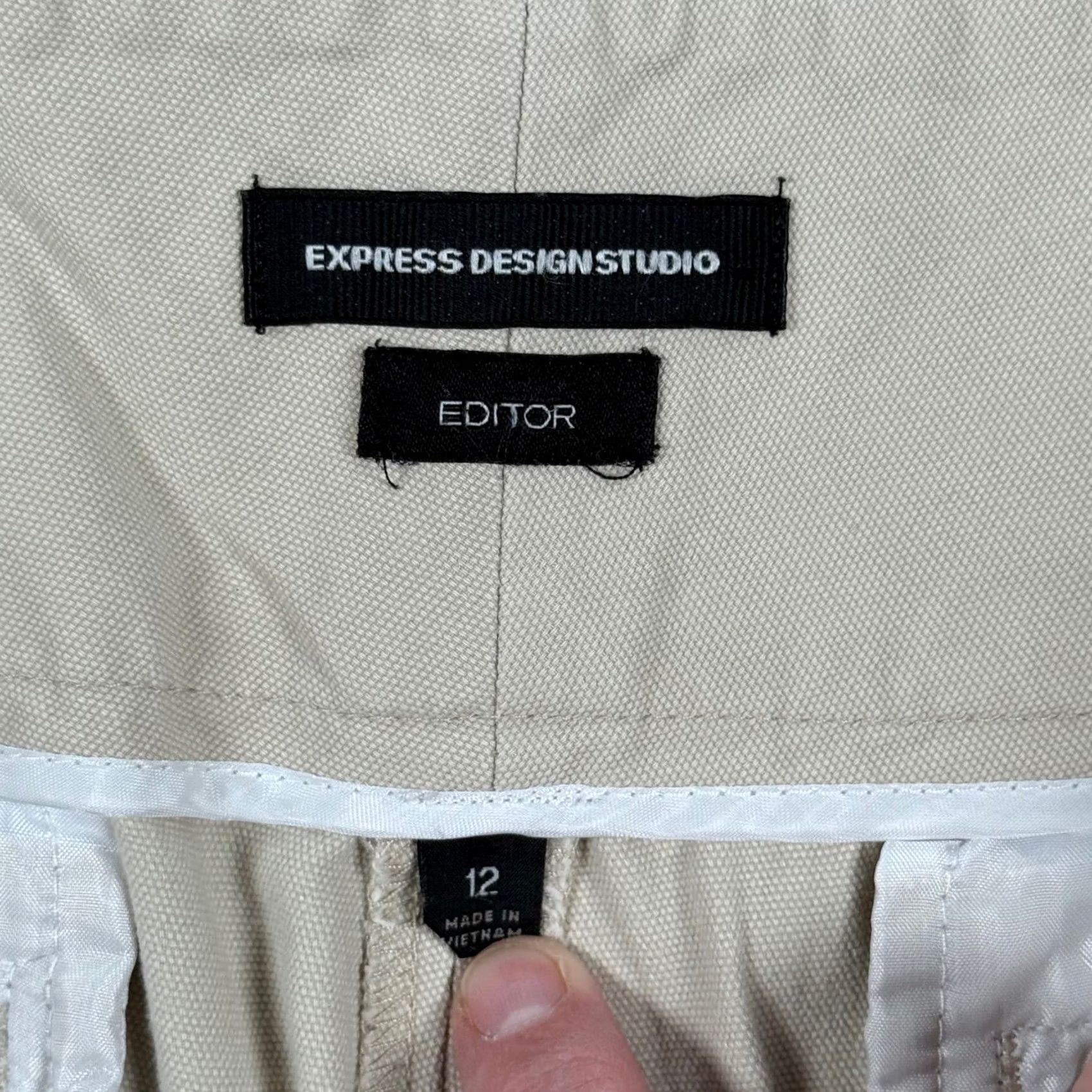 Express VINTAGE Y2K Express Editor Pants Khaki Tan Wide Flare Leg Career Workwear Retro Size 34" / US 12 / IT 48 - 4 Thumbnail