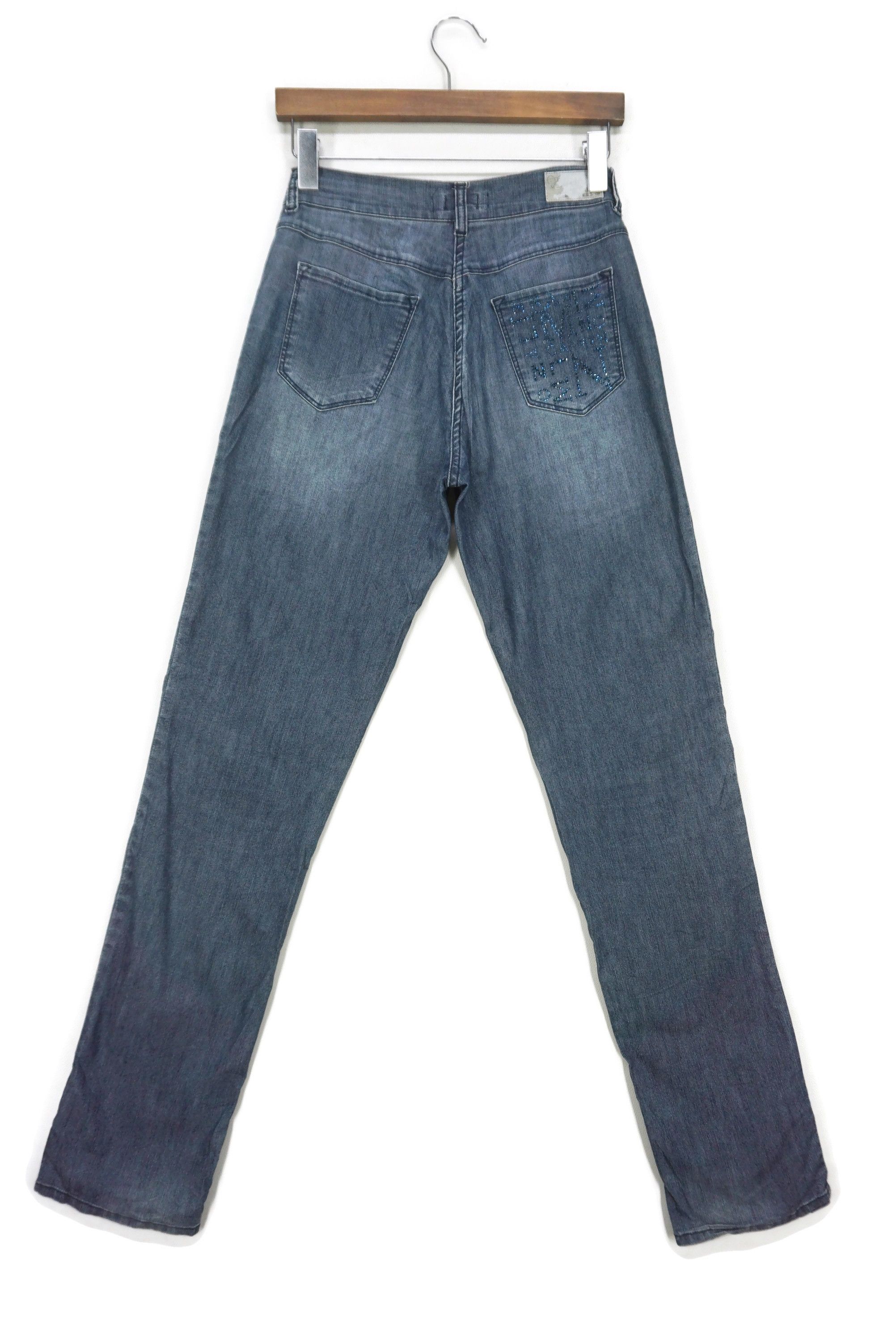 image of Vintage Straight Leg Jeans Anna Bassini Beads Logo Embellished in Blue, Women's (Size 28)