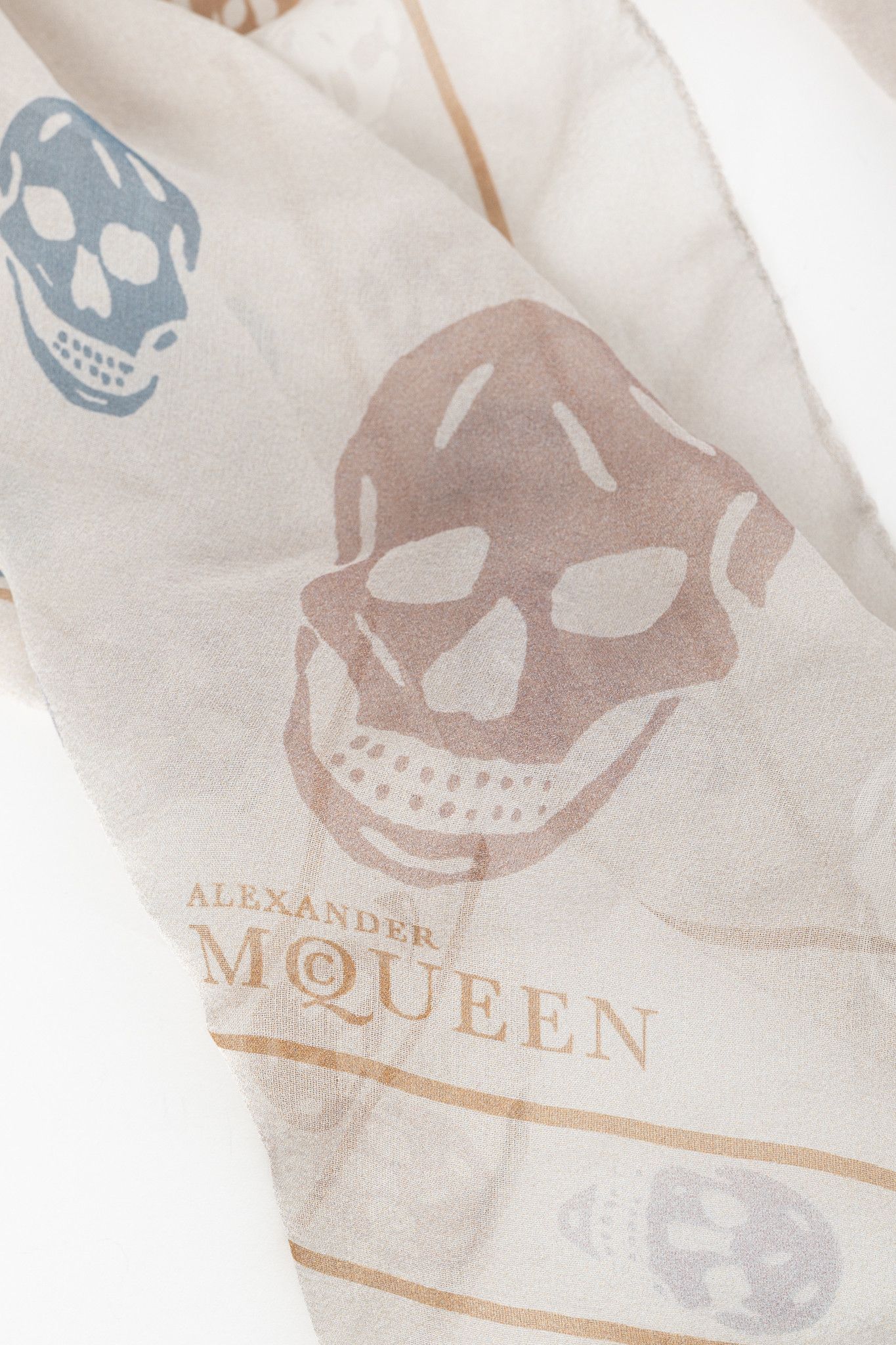 Alexander McQueen Alexander McQueen Off-White Multicolour-Skull Silk Scarf Size ONE SIZE - 2 Thumbnail