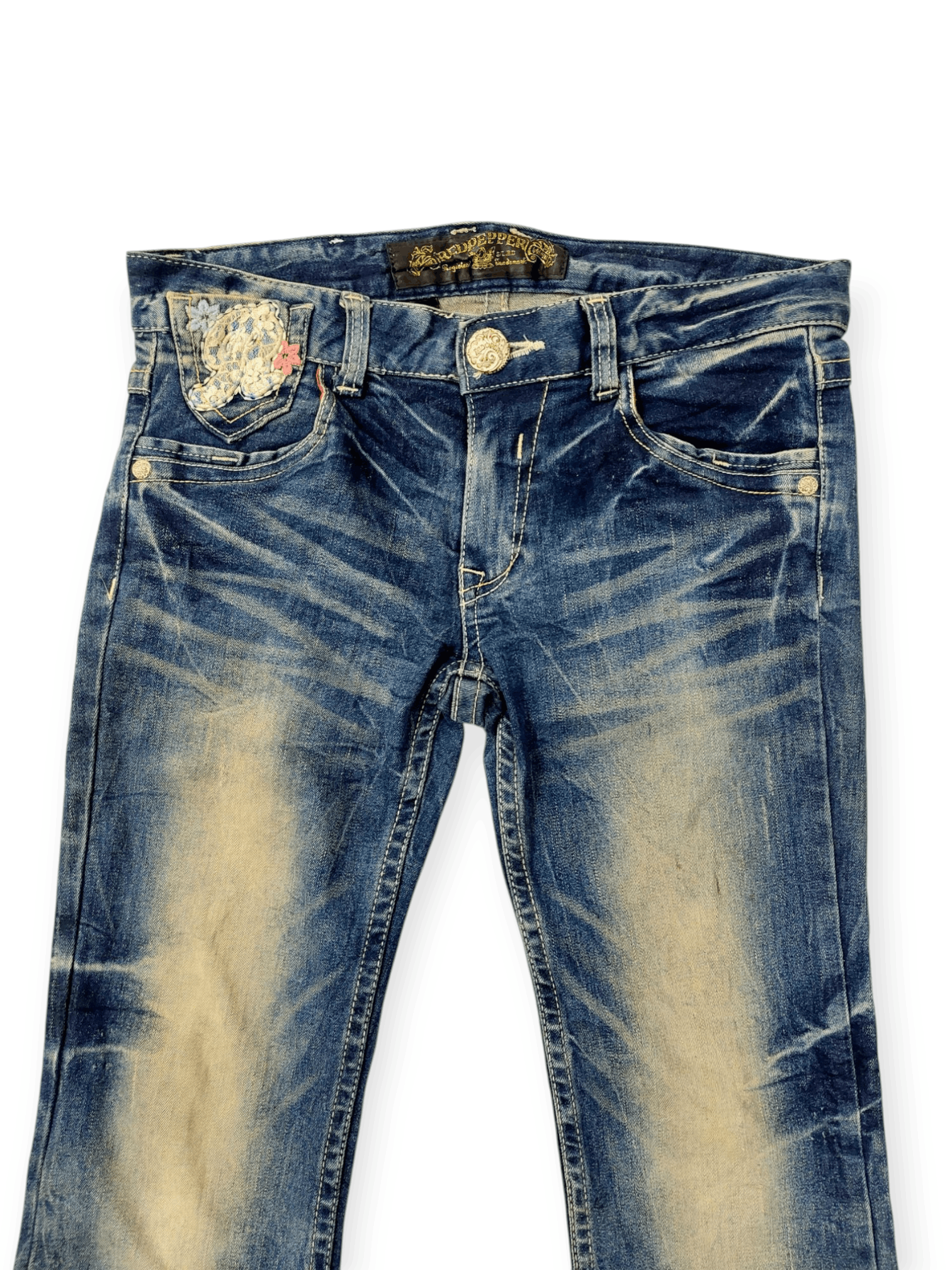 Designer 🔥Red Pepper Jeans Flare Embroidery Florish Skull Size 31" - 4 Thumbnail