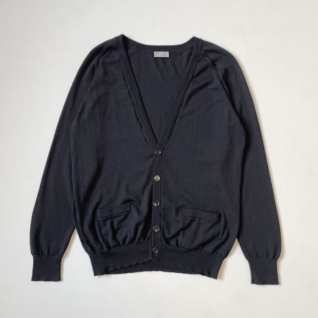 Dior × Hedi Slimane A/W 06 Black Distressed Wool Cardigan Size US M / EU 48-50 / 2 - 1 Thumbnail