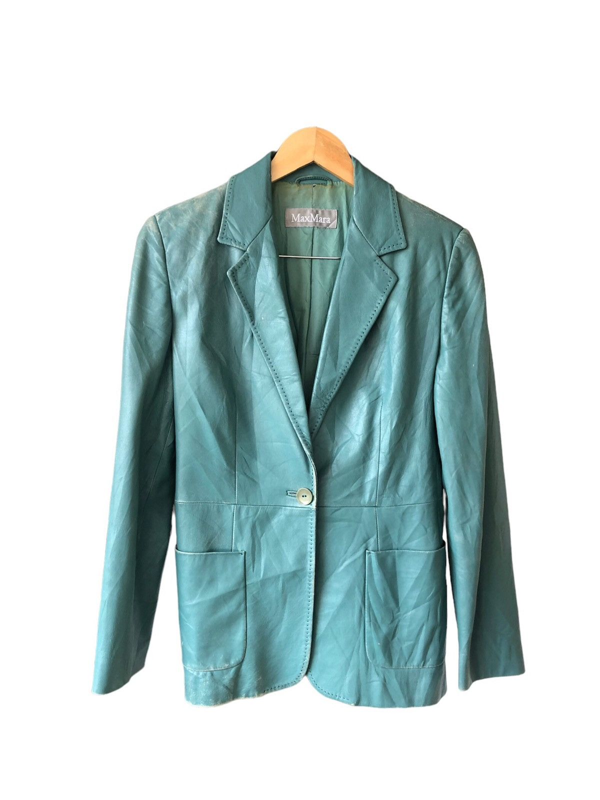Vintage Vintage Max Mara Distressed Leather Blazer Jacket Size M / US 6-8 / IT 42-44 - 1 Thumbnail
