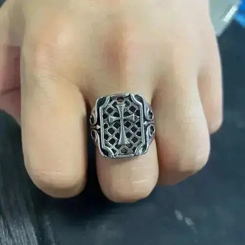 Ring Of Fire Vintage Style Christian Hollowed Out Pattern Cross Ring Size ONE SIZE - 4 Thumbnail