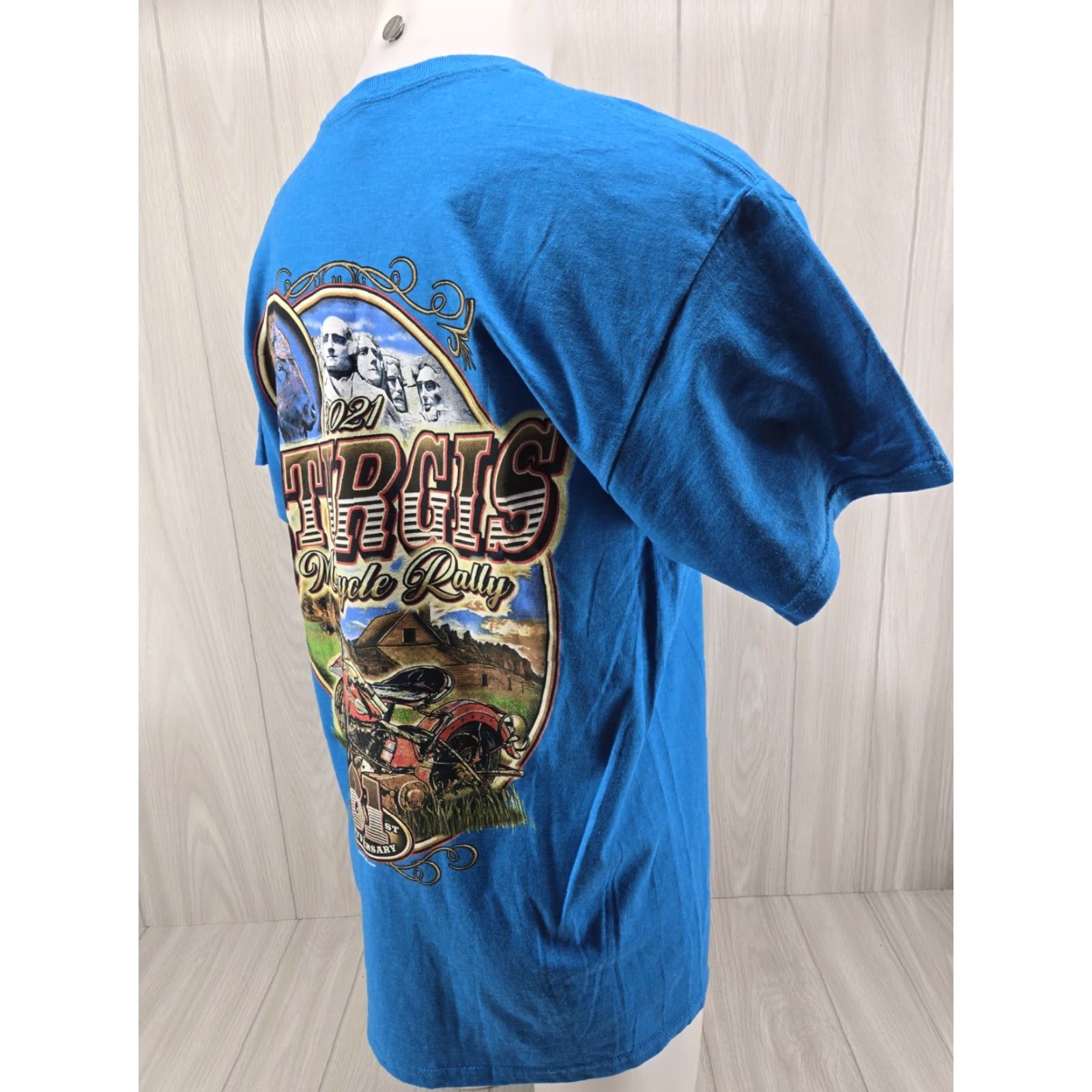 Fruit Of The Loom Sturgis 2021 Motorcycle Rally Blue Shirt Men’s Large 81st Graphic Print Cotton T-Shirt Size US L / EU 52-54 / 3 - 7 Thumbnail