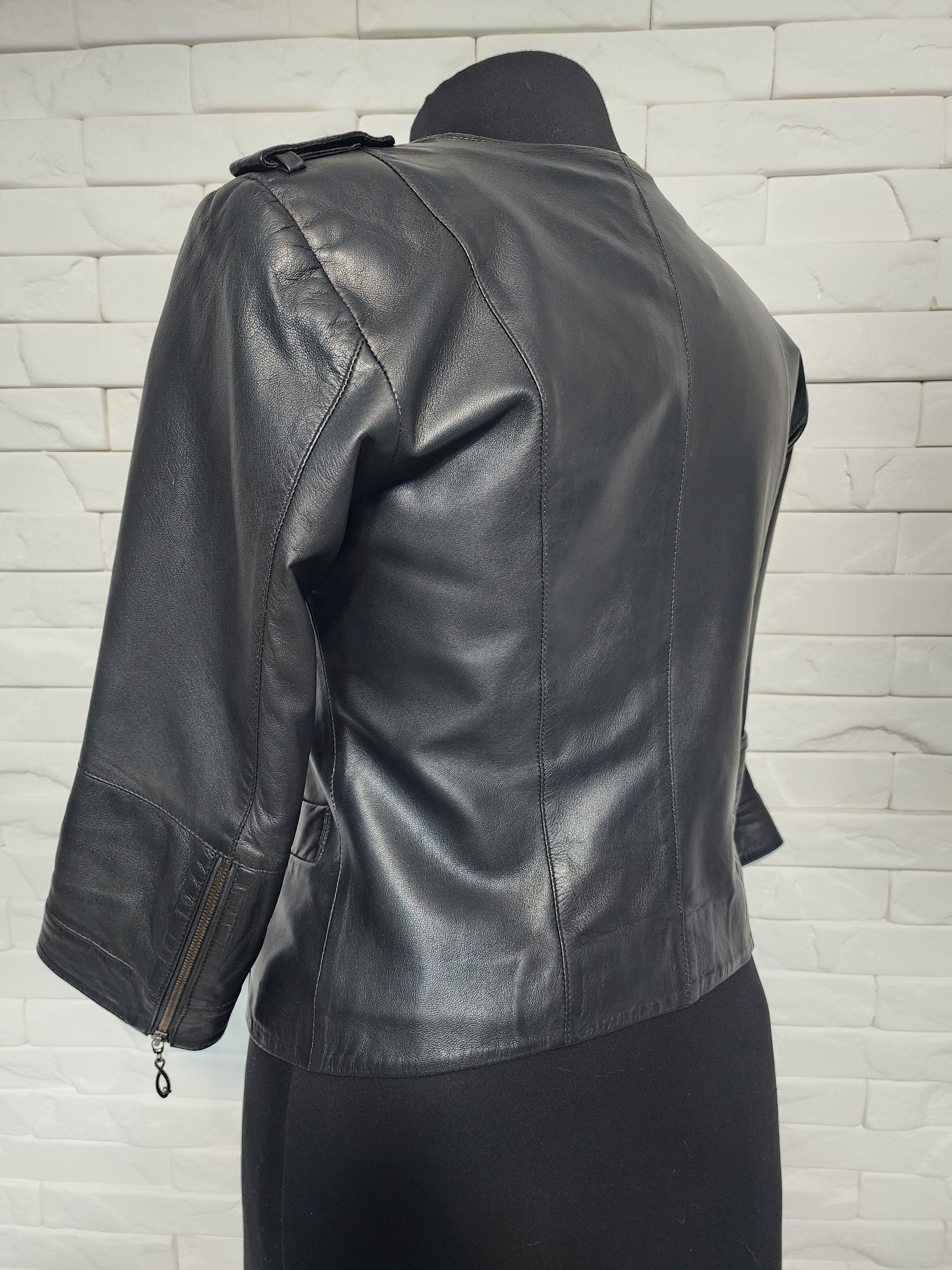 Designer Black Genuine Leather Jacket Size M / US 6-8 / IT 42-44 - 6 Thumbnail