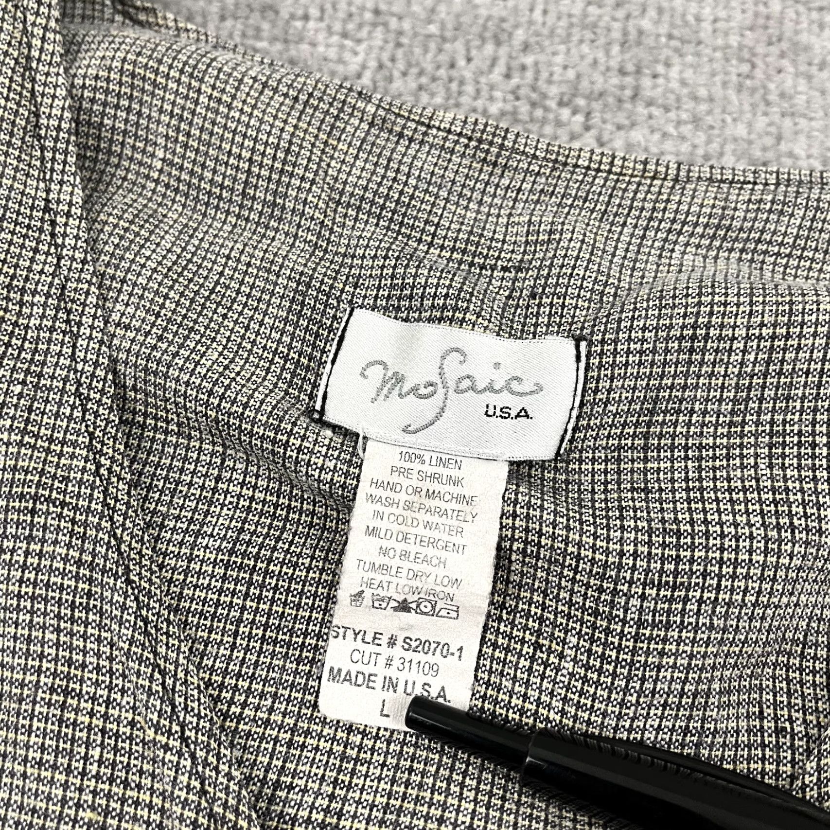 Vintage Mosaic Button Up Shirt Womens Large Gray Linen Lagenlook Asymmetric MOP Button Size L / US 10 / IT 46 - 2 Thumbnail