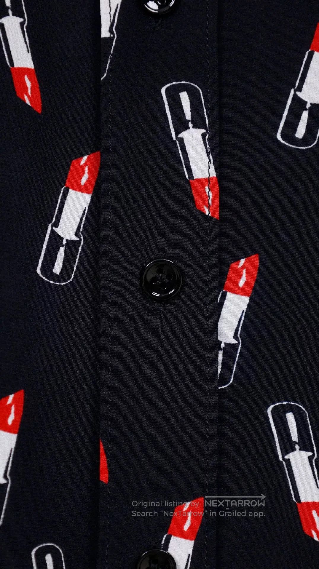 Saint Laurent Paris YSL Dark Blue Lipstick Print Shirt. Size XS / US 0-2 / IT 36-38 - 7 Thumbnail