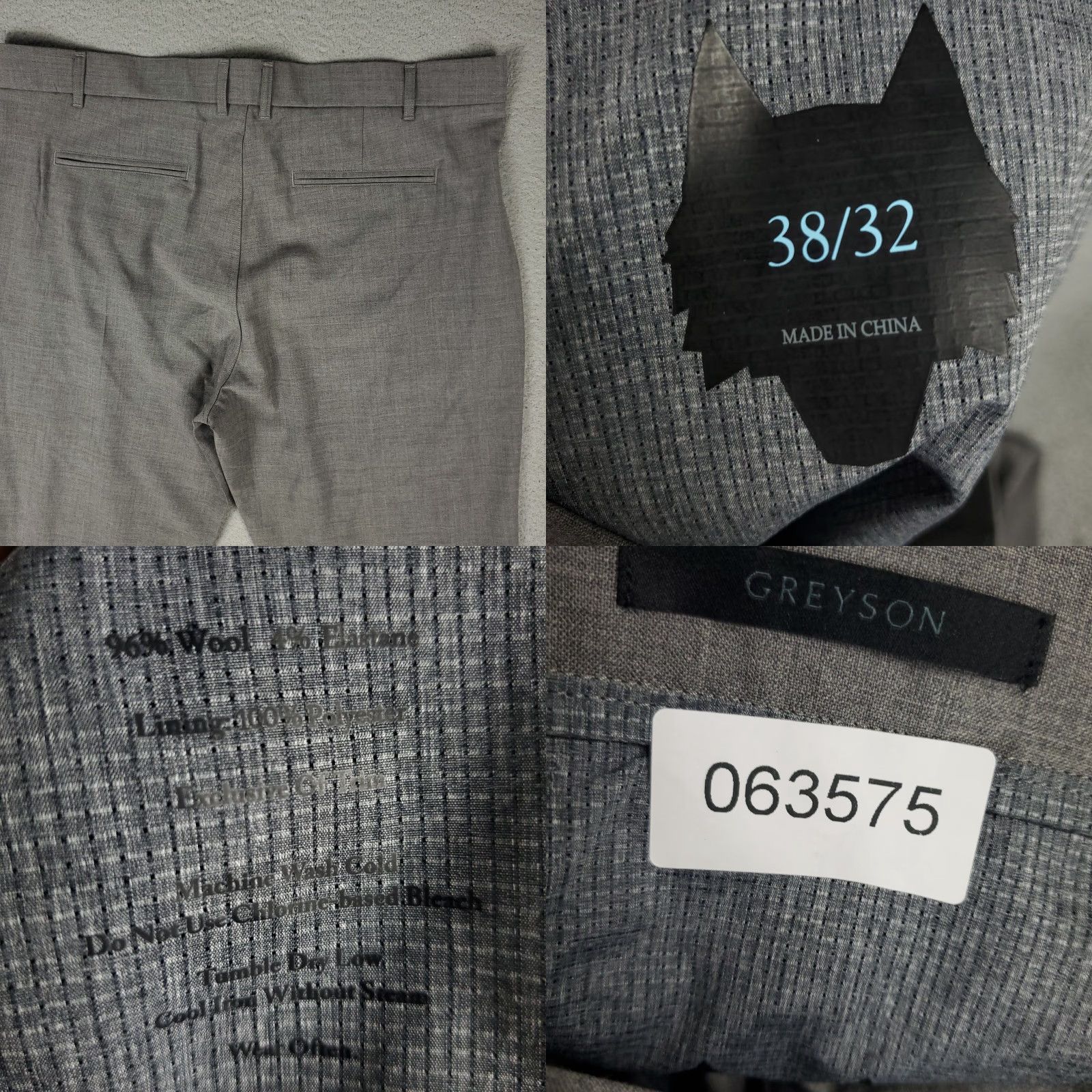 Vintage Greyson Pants 38x29 Gray Stretch Wool Dress Pants Flat Front Chino Trousers Men Regular Gray Size US 38 / EU 54 - 8 Thumbnail