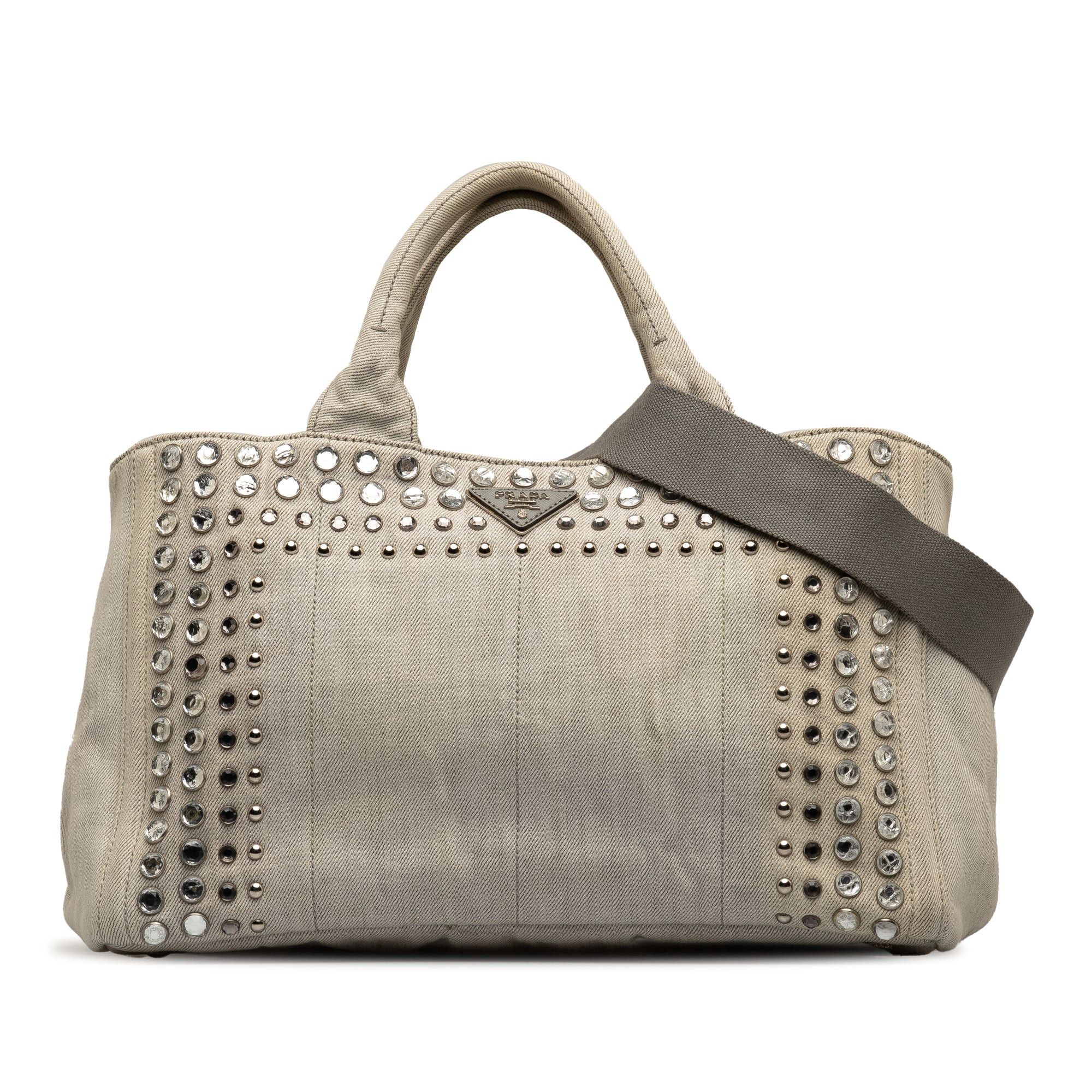 image of Prada Canapa Bijoux Satchel in Grey, Women's