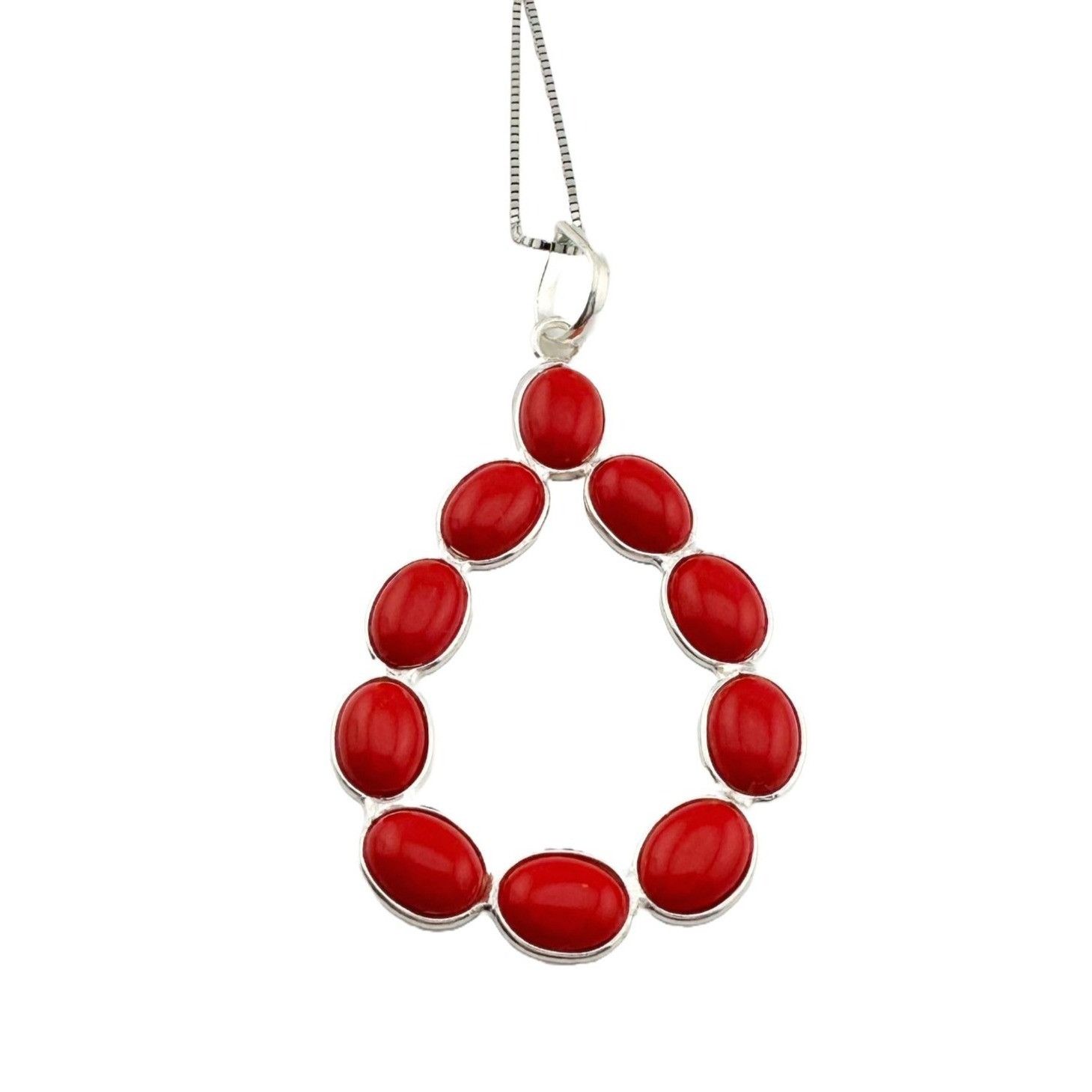 Other Modern 8.5 ct Red Coral Bold Teardrop Pendant - 24" Sterling Size ONE SIZE - 2 Thumbnail
