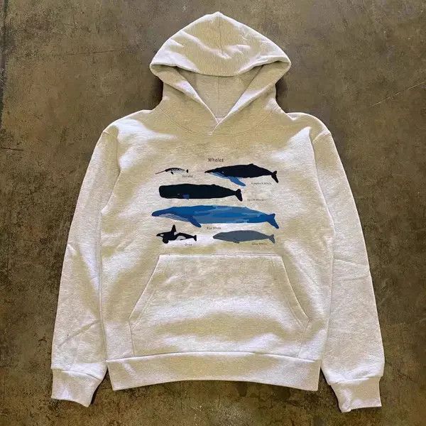 Japanese Brand Aizawa x Kato Grey street trend ocean whale print hoodie y2k Size US L / EU 52-54 / 3 - 7 Thumbnail