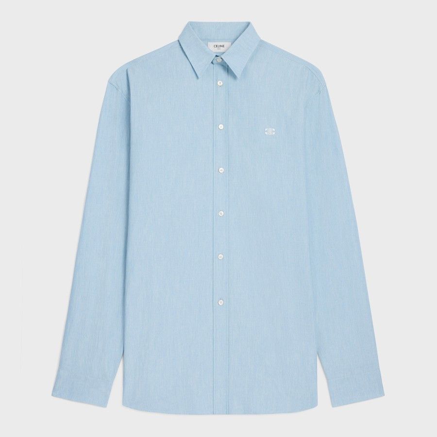 Celine o1d2blof0226 Logo Cotton Shirt in Light Blue Size US M / EU 48-50 / 2 - 1 Thumbnail