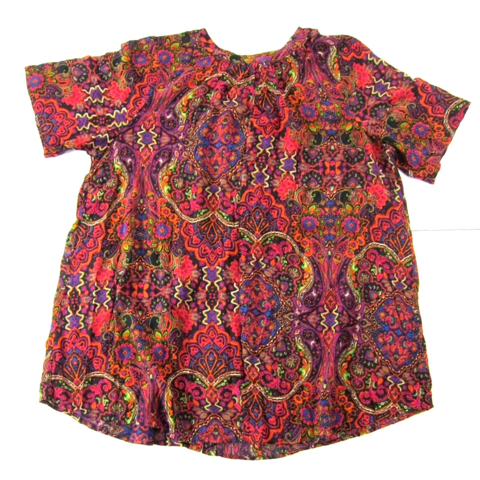 Vintage NWT Roaman's Blouse Rayon Floral Button Down Short Sleeve Pink 22W Women’s Size 3XL / US 20-22 - 2 Thumbnail