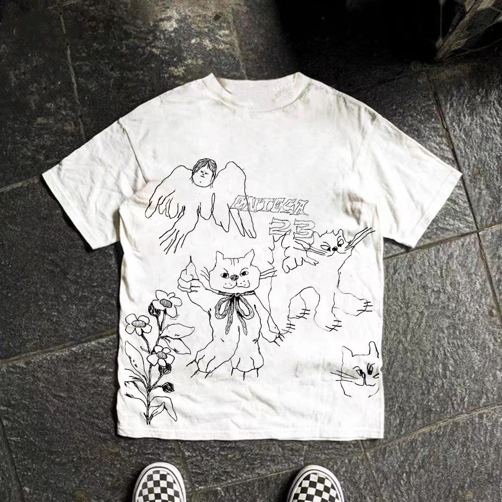 Vintage White washed vintage cat graffiti cotton t-shirt Size US M / EU 48-50 / 2 - 1 Thumbnail