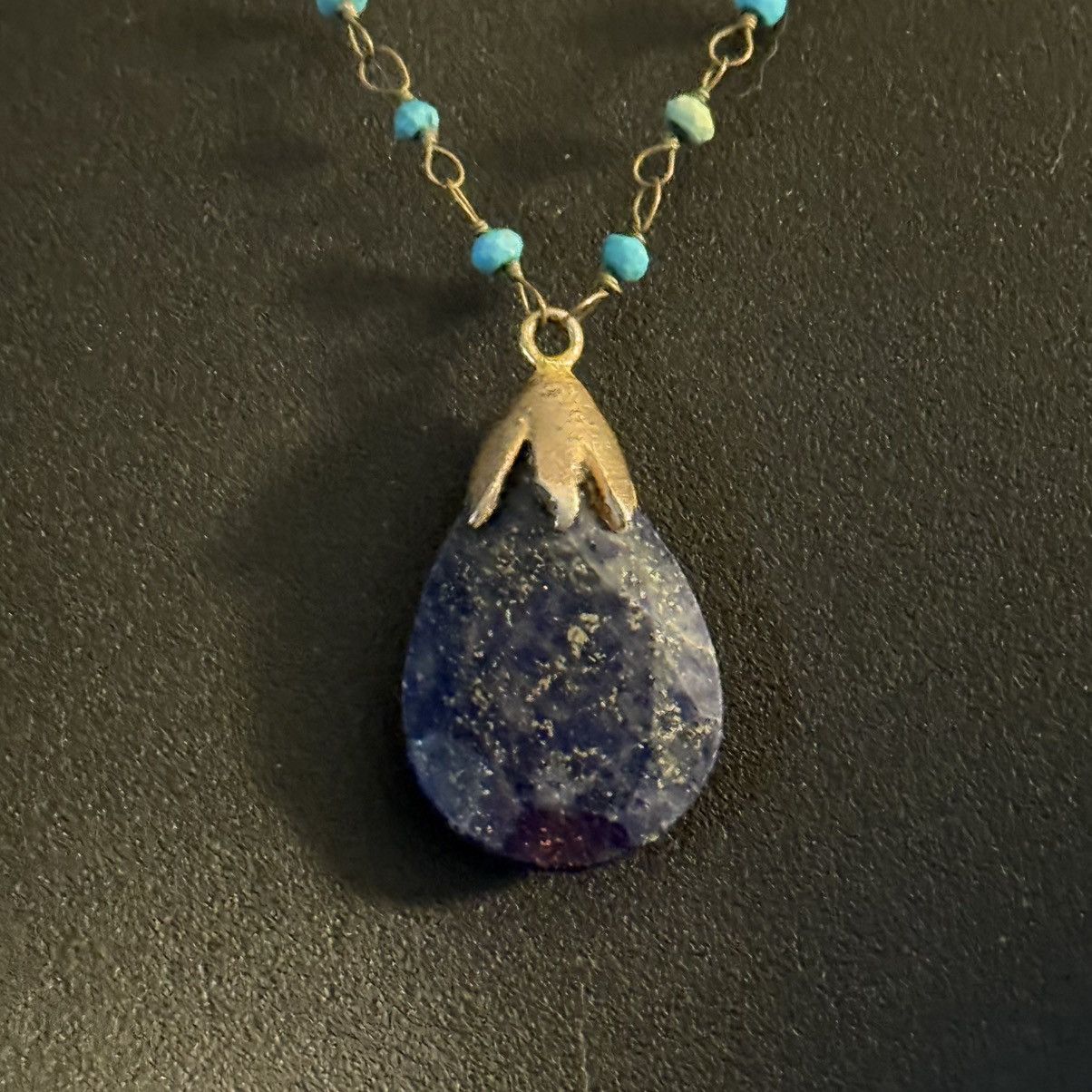 Vintage Vintage station bead necklace Lapis Lazuli tear drop pendant Size ONE SIZE - 2 Thumbnail