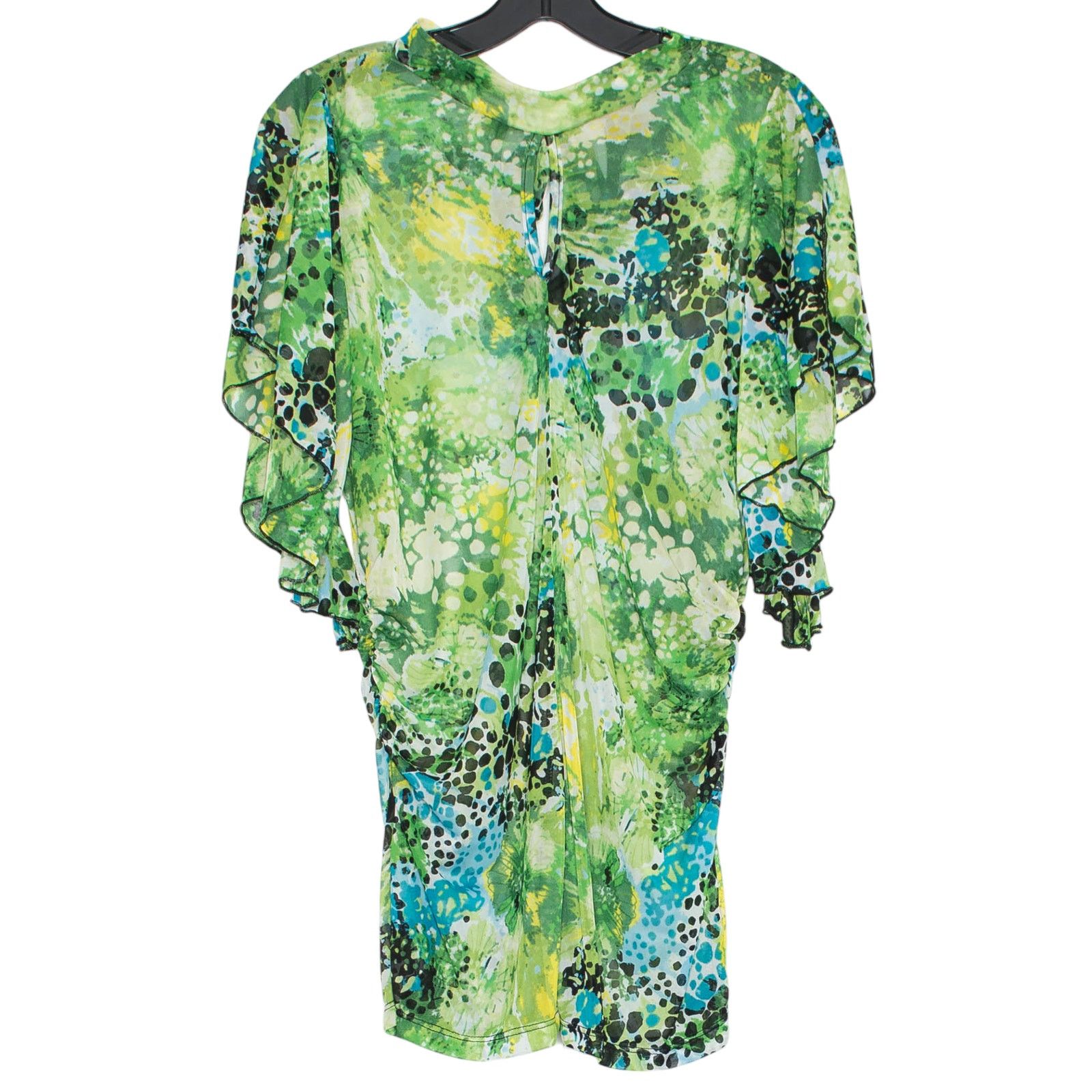 Other Y2K Top Butterfly Sleeve Ruched Abstract Sheer Green 14/16 Size XL / US 12-14 / IT 48-50 - 1 Thumbnail