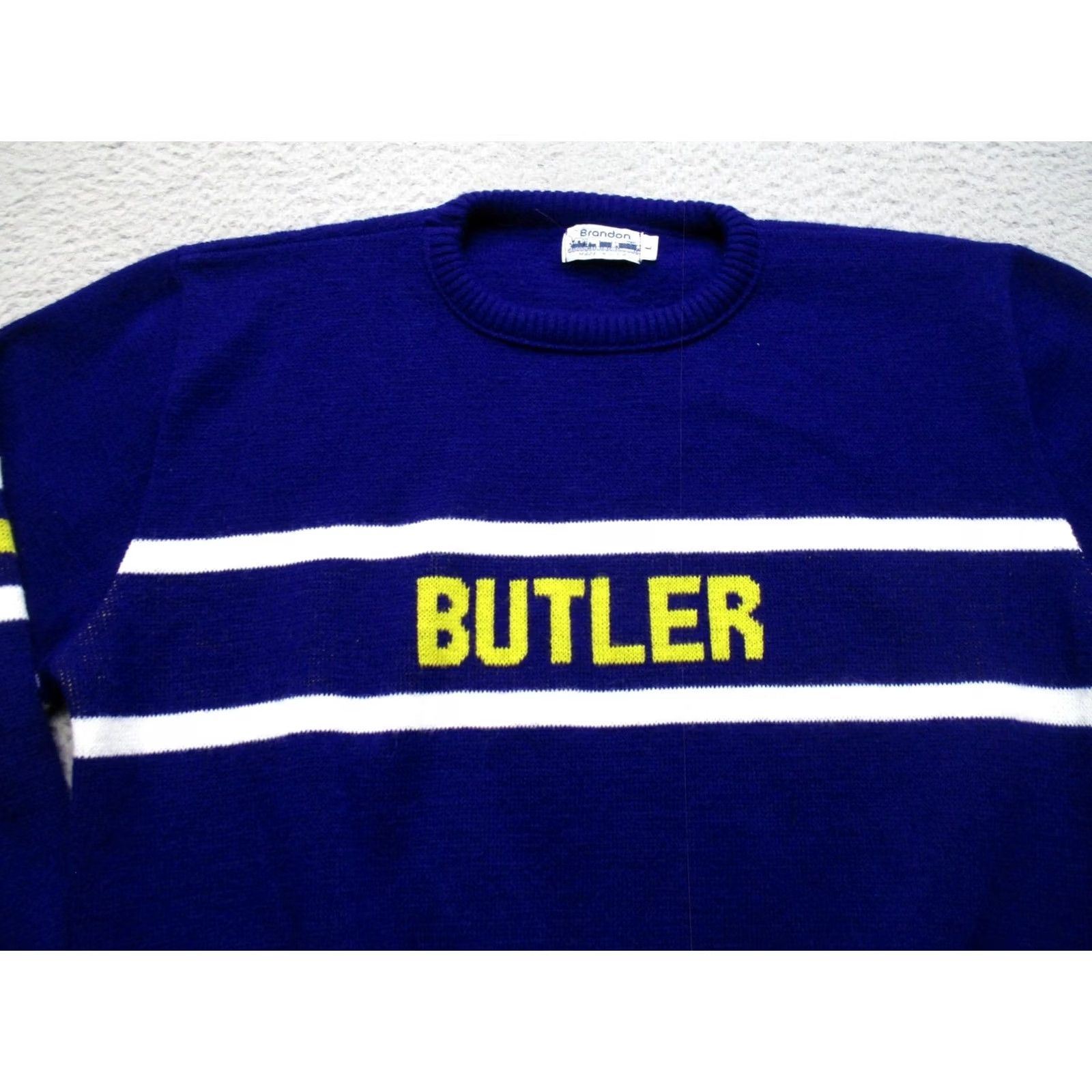 Vintage VINTAGE Brandon Sweater Mens Large Blue Stripe Acrylic Crewneck 80s Size US L / EU 52-54 / 3 - 2 Thumbnail