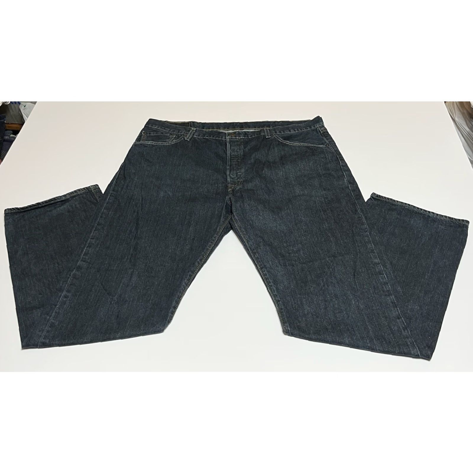 Levi's Levi's 501 Jeans Mens 40x32 Dark Wash Button Fly Straight Leg Denim Cotton Regular Inseam 32 Size US 40 / EU 56 - 2 Thumbnail