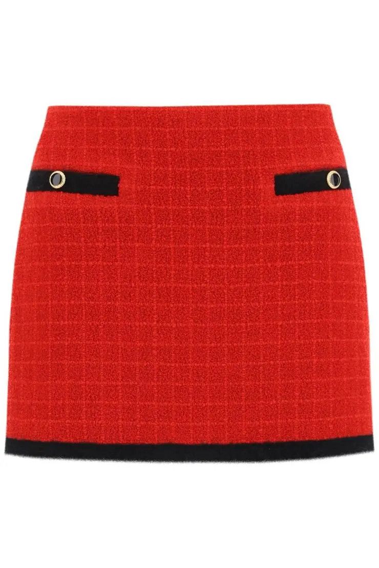 image of Alessandra Rich O1S22I1N0324 Boucle-Tweed Mini Skirt In Red, Women's (Size 40)